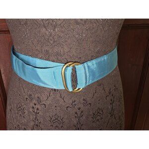 J.Crew Womens Wide Aqua Blue Grosgrain Belt With Brass Buckle